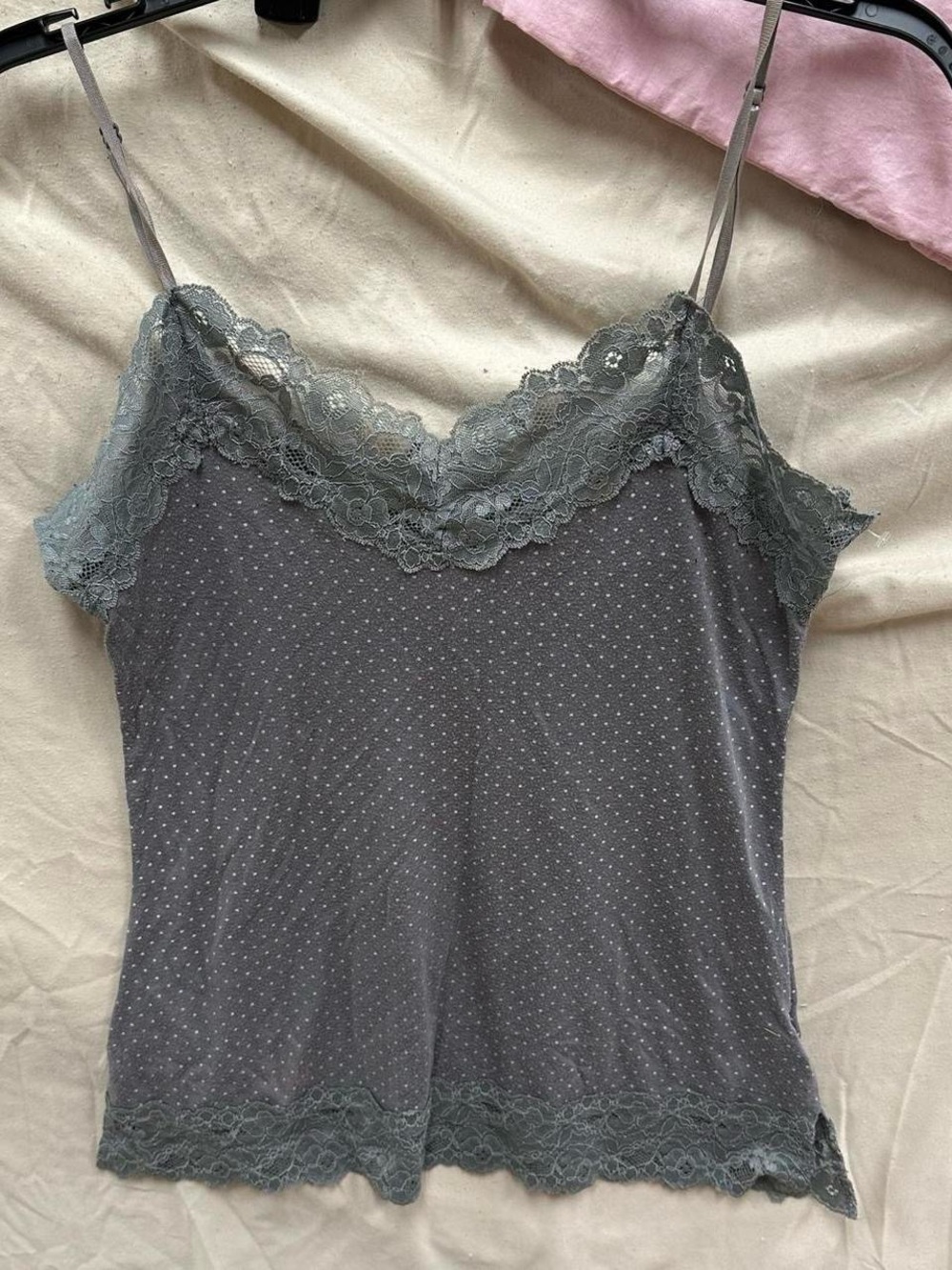 Lace grey polka dot cami tank top. Adult Size Large .